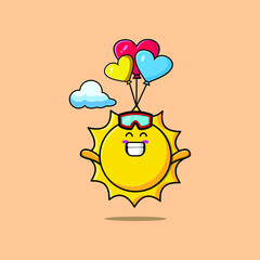 Cute cartoon Sun mascot is skydiving with balloon and happy gesture cute modern style design 