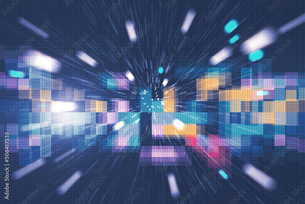 Aufkleber Abstract digital background stylized as pixel old video games, retro effect. 3D rendering