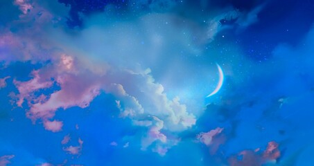 Wallpaper of crescent moon in cloudscape	