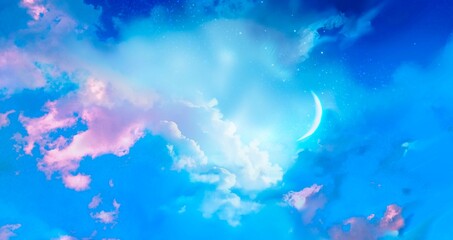 Fototapeta na wymiar Wallpaper of crescent moon in cloudscape 