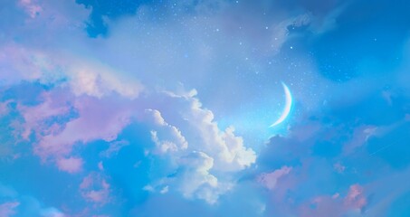 Fototapeta na wymiar Wallpaper of crescent moon in cloudscape 