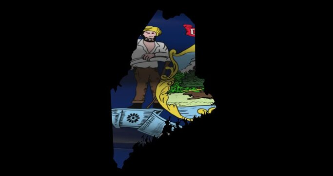 Maine state shape outline with waving flag animation. Alpha channel graphic footage