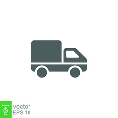 Truck icon. Simple solid style. Glyph symbol. Shipping car, delivery concept. Vector illustration isolated on white background. EPS 10.