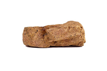 Natural brown mineral rock stone isolated on white background close up.