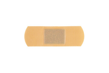 Beige adhesive bandage or medical sticking plaster for first aid isolated on white background.