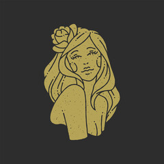 Elegant beauty female with naked body and long hair decorative design grunge texture vector