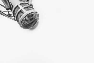 Background with condenser microphone and copy space
