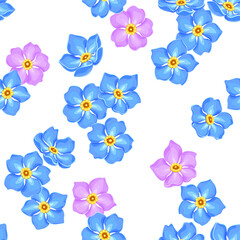 blue forget-me-not flowers on white background. summer floral seamless pattern, vector illustration