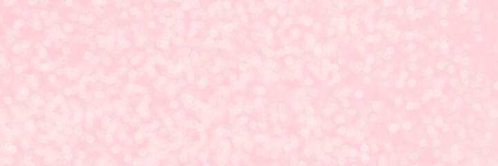 Pink sparkling glitter bokeh background, banner texture. Abstract defocused lights header. Wide screen wallpaper. Panoramic web banner with copy space for design