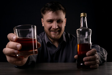 The man offers to drink alcohol with him.