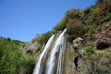 Waterfall landscape. Ayun's fall water stream. River Nahal Ayun . Nature Reserve and National park. Upper Galilee, Israel