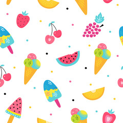 Cartoon hand drawn ice cream seamless pattern