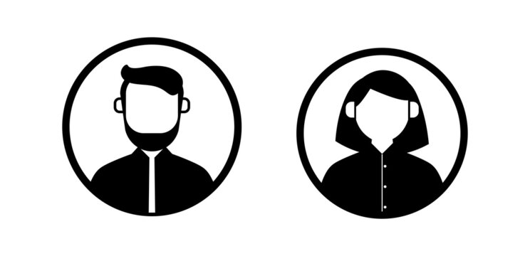 Set user avatar male and female icon. Person icon in black colors.