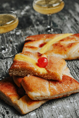 pieces of coca de sant joan, catalan sweet cake