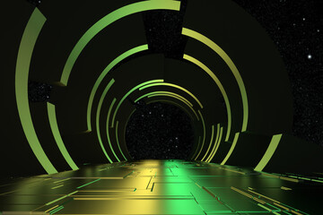 3d rendering sci-fi tunnel and hallway