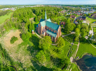 Aerial overview from the Minster building with parc area in Bad Doberan, Germany