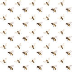 Seamless pattern with cute honey bees. Hand drawn watercolor illustration. Natural digital paper for beekeeper designs, prints, postcards, labels, textile, invitations, wrapping paper