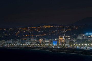Fototapeta na wymiar Nice, France - The city of Nice and its iconic Promenade des Anglais at night