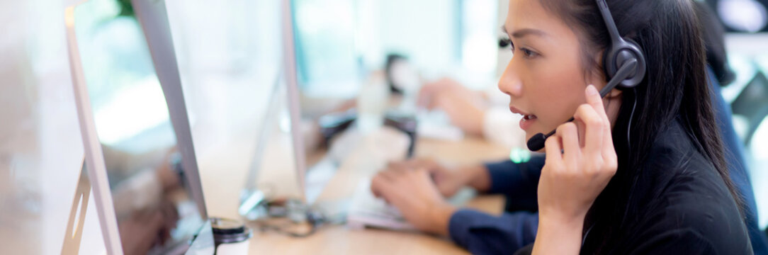Customer service with friendly, man and woman call center and operator for support client, group of business team with assistance and consultant, adviser helpdesk and contact, communication concept.