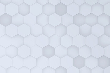 Moving white honeycomb shapes background 3d render illustration. Abstract hexagon three-dimensional visualization