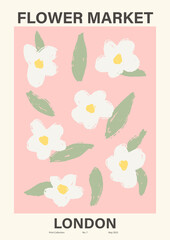 Flower market poster. Abstract floral illustration. Botanical wall art, vintage poster aesthetic. Vector illustration
