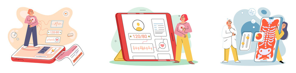 Online medical consultation and support metaphor. Online doctor. Healthcare services, Ask doctor. Tele medicine e-health service. Therapist videocalling phone screen. Diagnosis treatment of patients