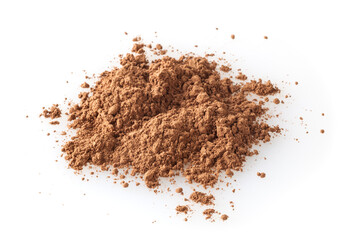 Heap of cacao powder isolated on white background