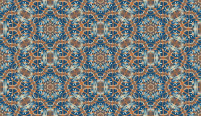Hexagonal seamless pattern in folk embroidery style. Ethnic repeatable ornament for wallpaper or carpet design.
