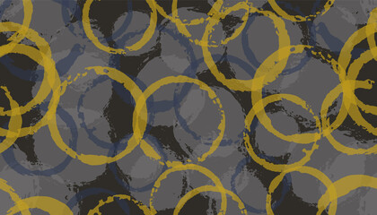 Distressed painted circles geometry fabric print. Circular stain overlapping elements vector