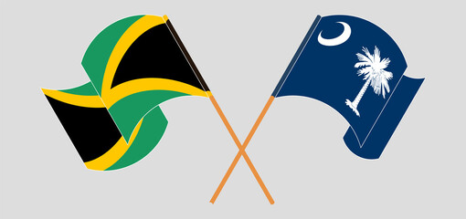 Crossed and waving flags of Jamaica and The State of South Carolina