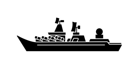 Russian warship black icon on white. Slava class cruiser
