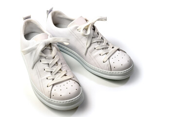 Pair of Stylis New White Sneakers Over White Background. Isolated with Clipping Path