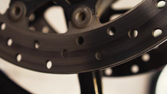 Close look of the rear brake disc of a motorcycle