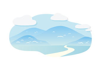 山 雲 風景 シンプル イラスト 水色