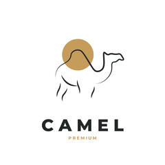 Simple camel and sun line art illustration logo