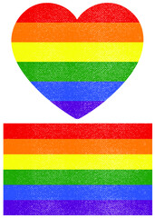 Hand drawn vector illustration of pride LGBT flag and heart in color pencil or painting style isolated on white background.