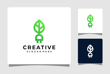 Electric Plug Leaf Logo Template Design Inspiration