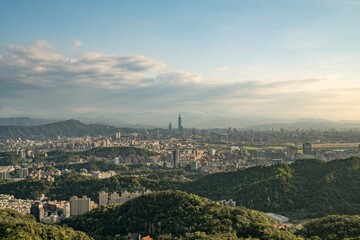 Taipei, Taiwan city skyline during the sunset.