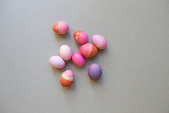 colourful Easter eggs on grey