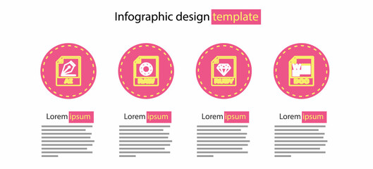 Set line RUBY file document, DOC, RAW and AI icon. Vector