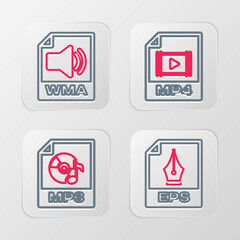 Set line EPS file document, MP3, MP4 and WMA icon. Vector