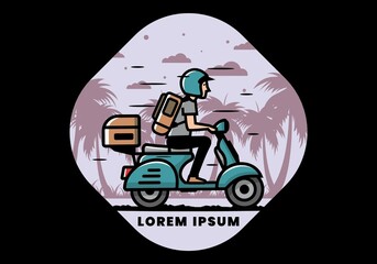 Man goes on vacation riding scooter illustration