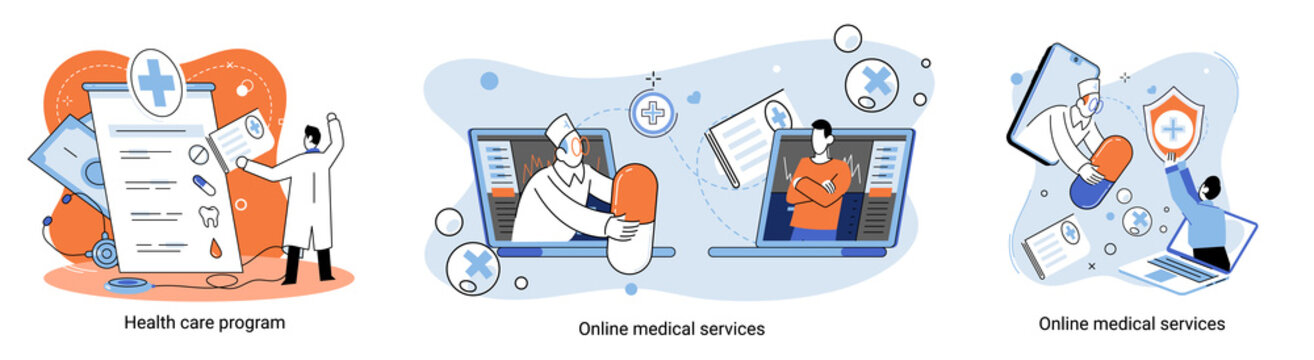 Online medical services mobile application consultation and prescription medicine professional doctor connecting and giving consultation for patient, telemedicine concept metaphor, health care program