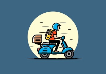 Man goes on vacation riding scooter illustration