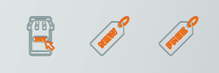 Set line Price tag with Free, Mobile and shopping cart and New icon. Vector