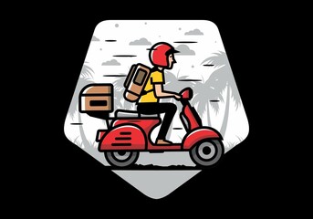 Man goes on vacation riding scooter illustration