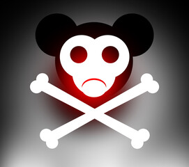 Monkeypox logo. Monkeypox disease symbol. Monkey head and bones are metaphor for death. Monkeypox pandemic. Deadly smallpox logo. Concept dangerous strain disease transmits animals. 3d rendering