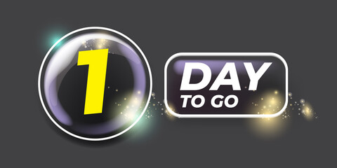 One day to go countdown grey horizontal banner design template. 1 day sale announcement grey banner, label, sticker, icon, poster and flyer.
