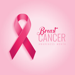 Breast cancer awareness ribbon background. October is the month of breast cancer awareness in the world. Pink ribbon. Vector illustration
