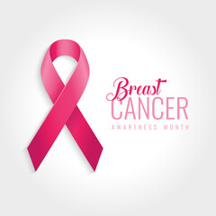 Breast cancer awareness ribbon background. October is the month of breast cancer awareness in the world. Pink ribbon. Vector illustration